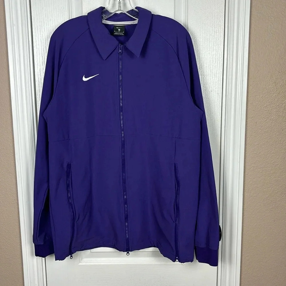 Nike Purple Full Zip Collared Sideline Jacket Women Medium Fleece Lined Swoosh